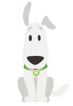 Illustration d'un chien blanc et gris avec un collier vert